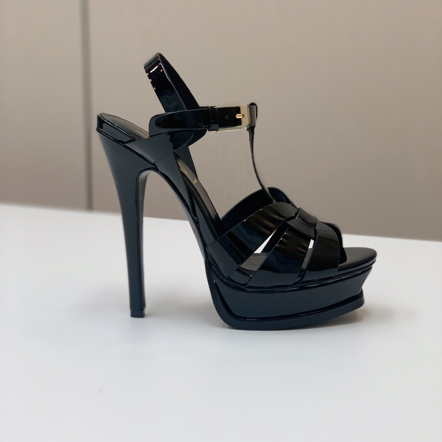Saint Laurent Tribute Platform Sandals In Patent Leather - DopestKickz