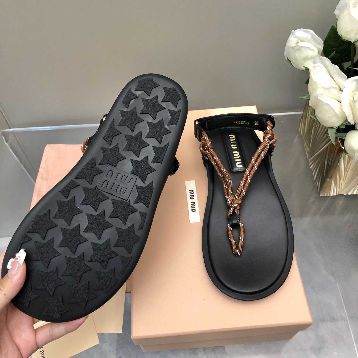 Miu Miu Riviere Cord And Leather Sandals - DopestKickz