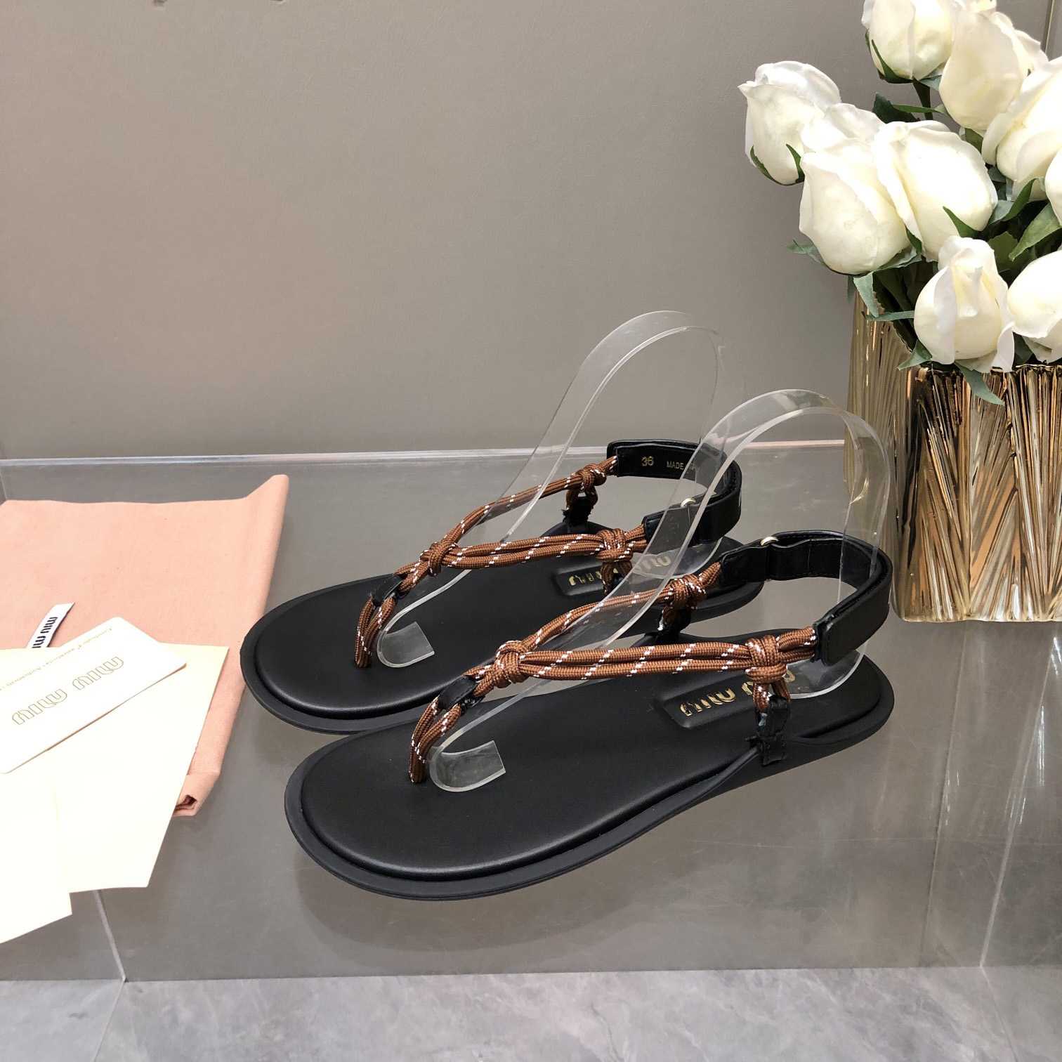 Miu Miu Riviere Cord And Leather Sandals - DopestKickz