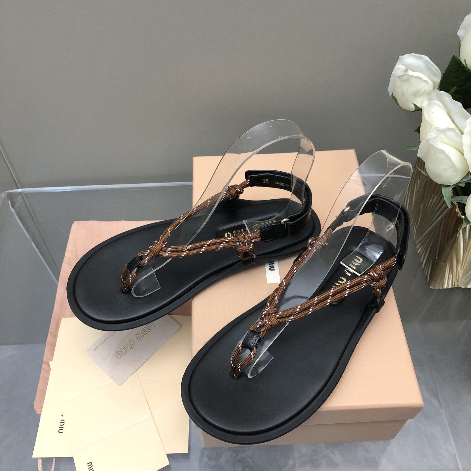 Miu Miu Riviere Cord And Leather Sandals - DopestKickz