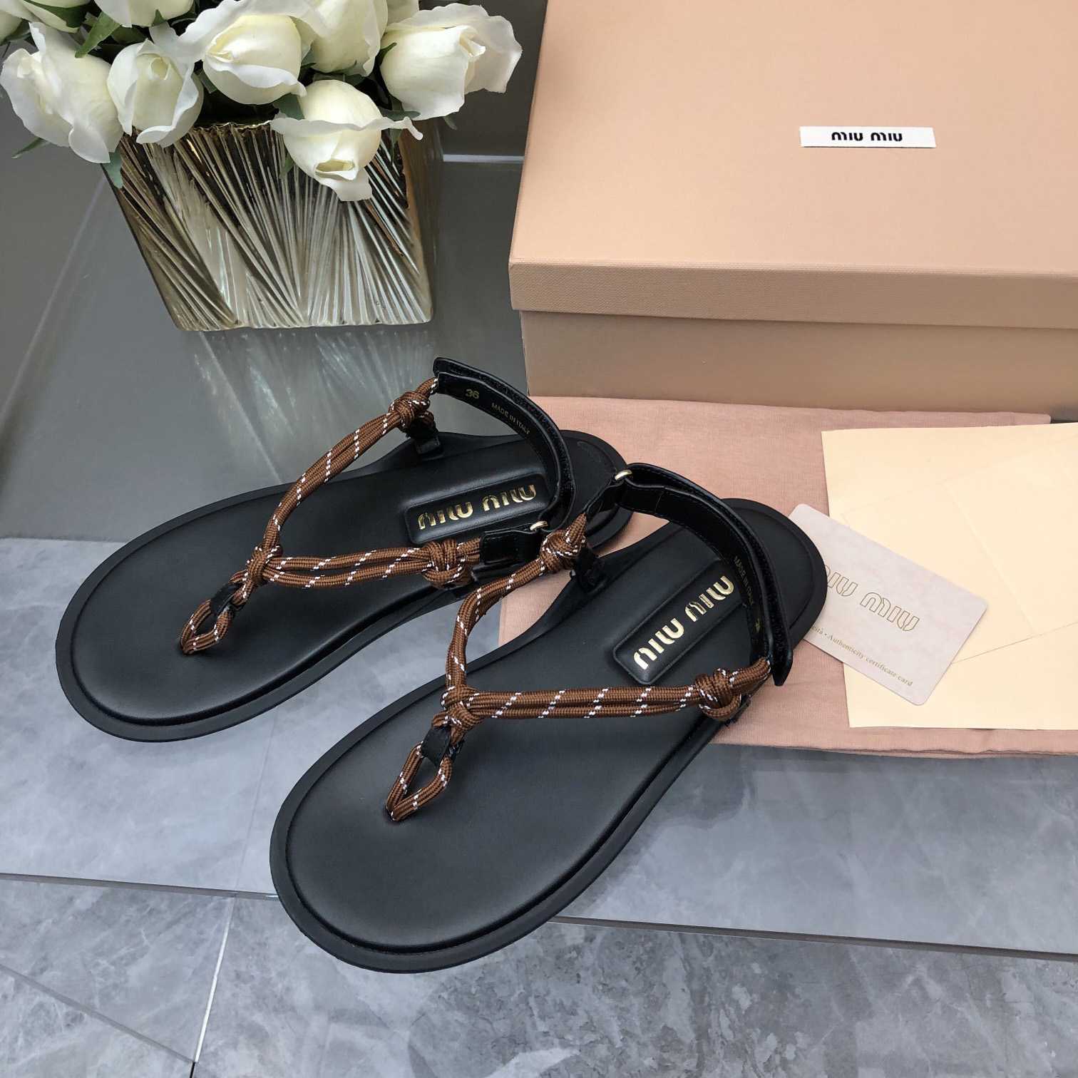 Miu Miu Riviere Cord And Leather Sandals - DopestKickz