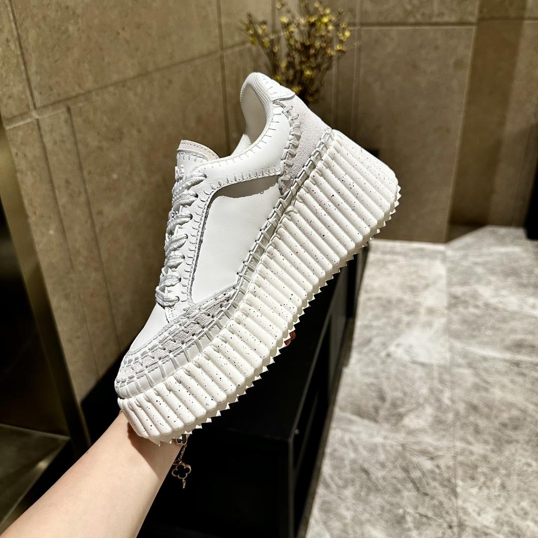 Chloe Women's Natural Nama Suede-trimmed Leather Platform Sneakers - DopestKickz