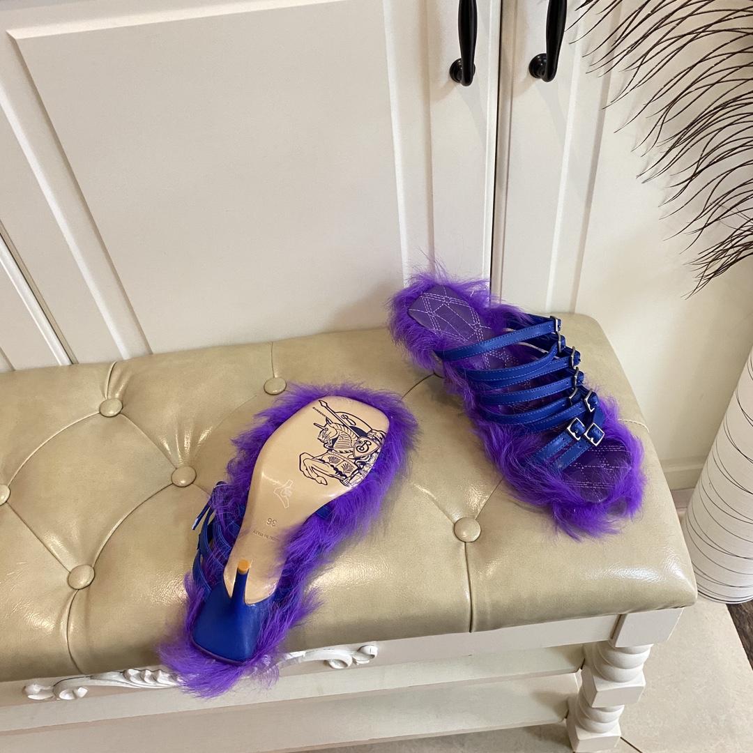 Burberry Satin Step Fuzz Sandals - DopestKickz