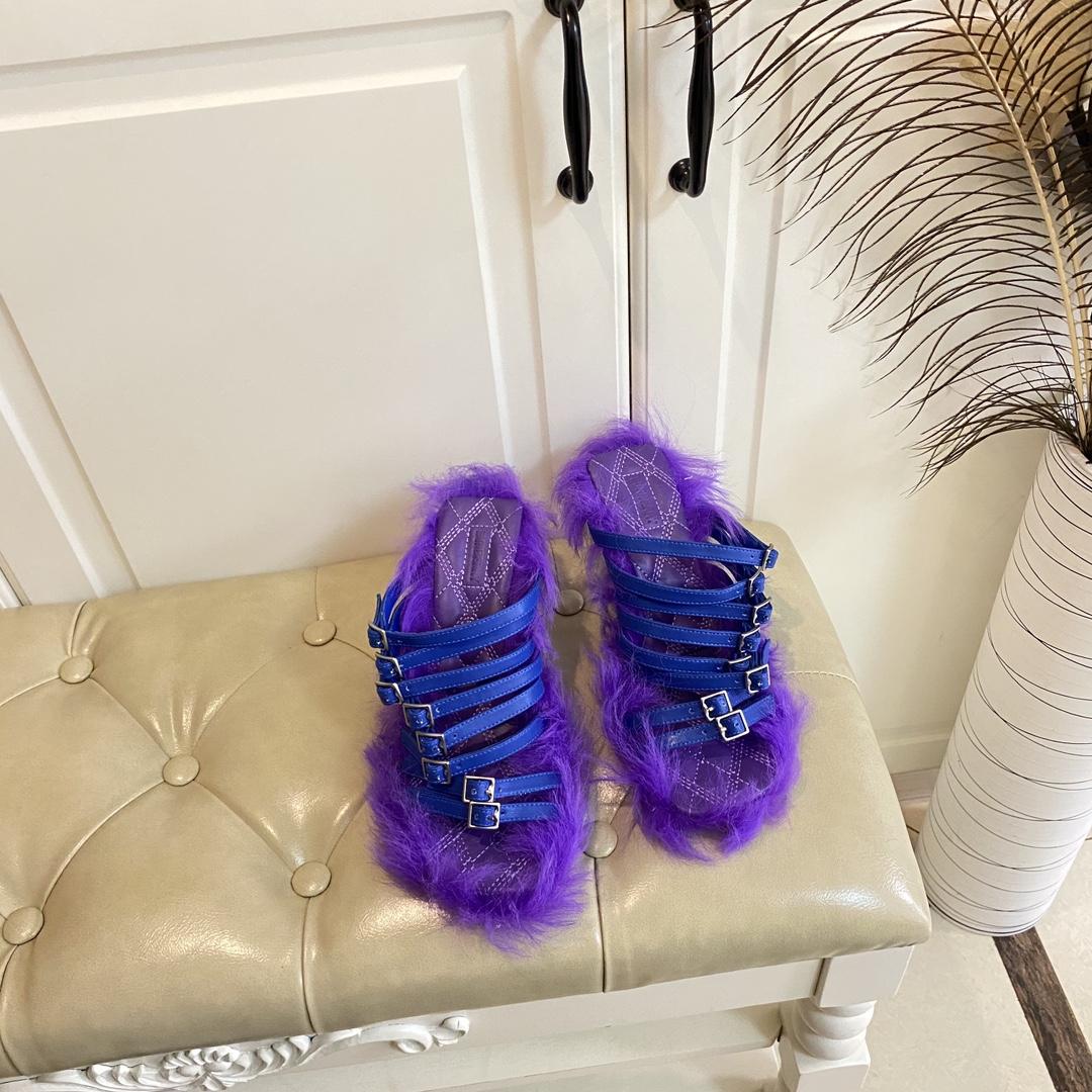 Burberry Satin Step Fuzz Sandals - DopestKickz