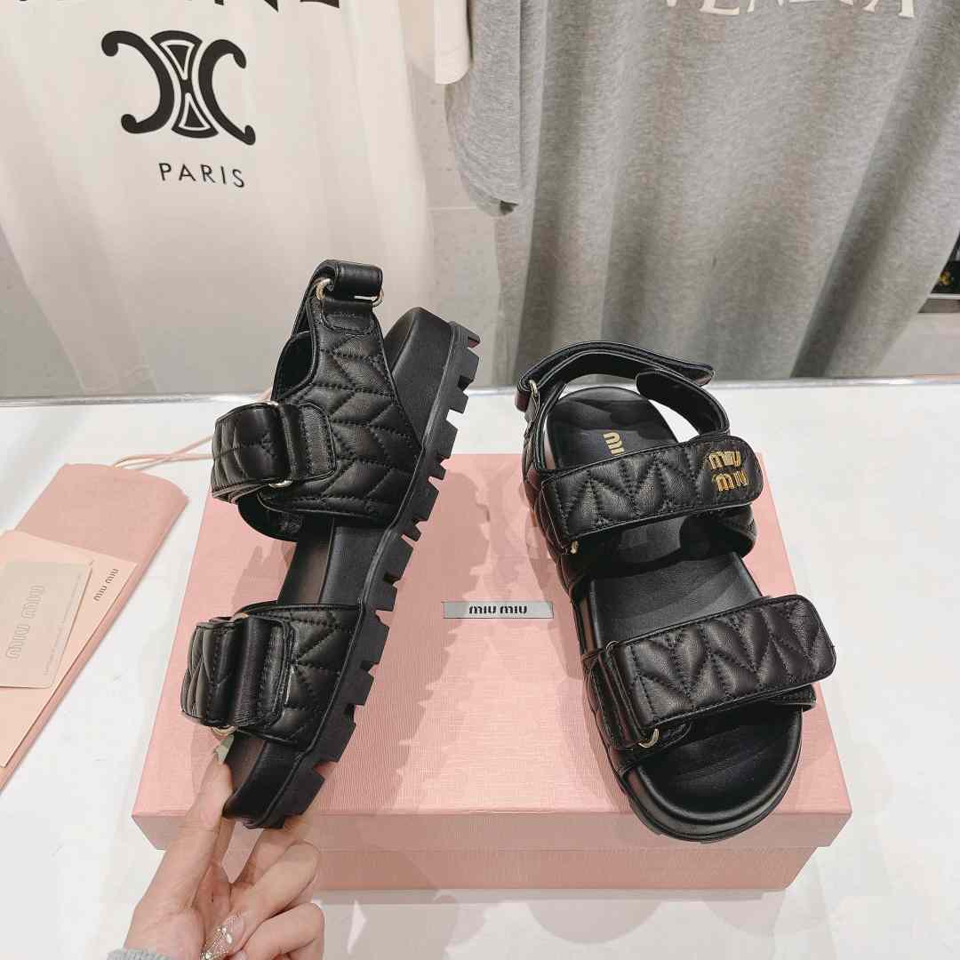 Miu Miu Sporty Matelassé Nappa Leather Sandals - DopestKickz