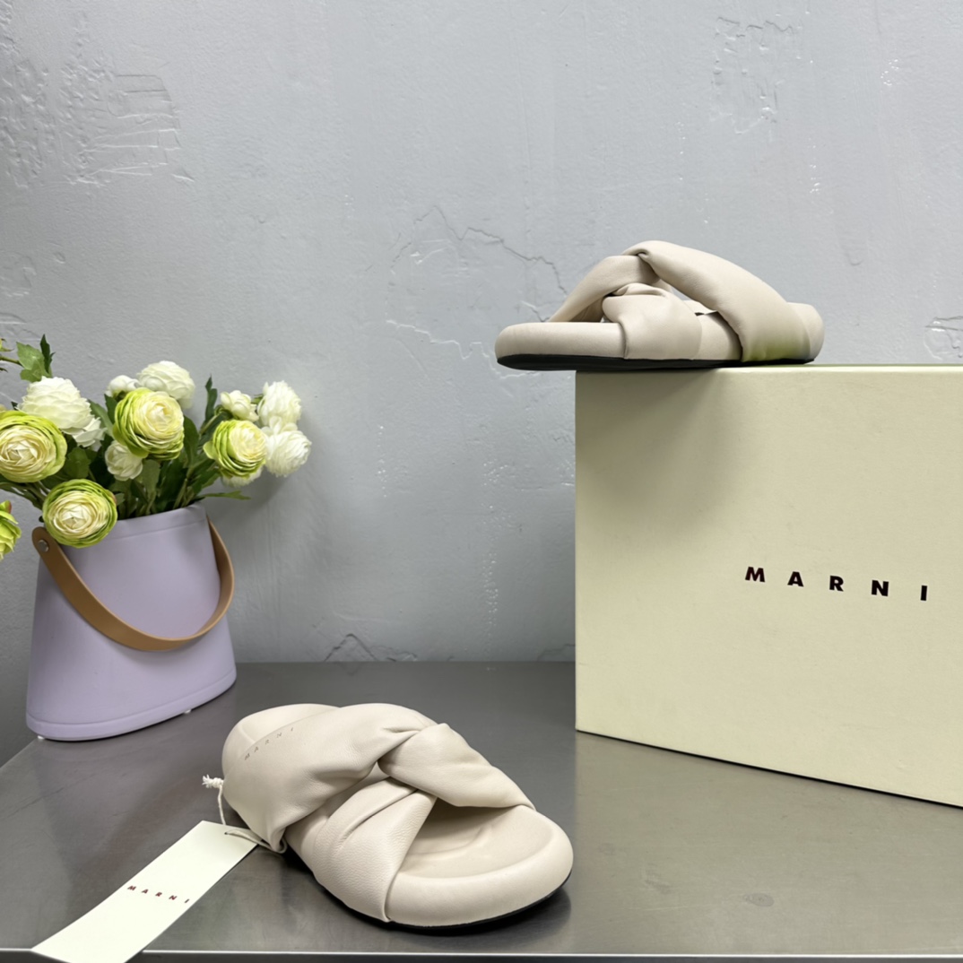 Marni Ivory Twisted Leather Bubble Sandal - DopestKickz