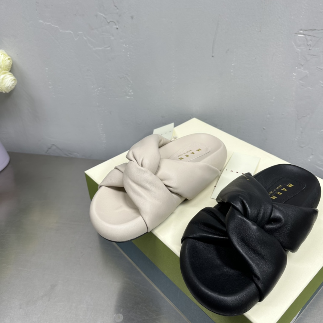 Marni Ivory Twisted Leather Bubble Sandal - DopestKickz