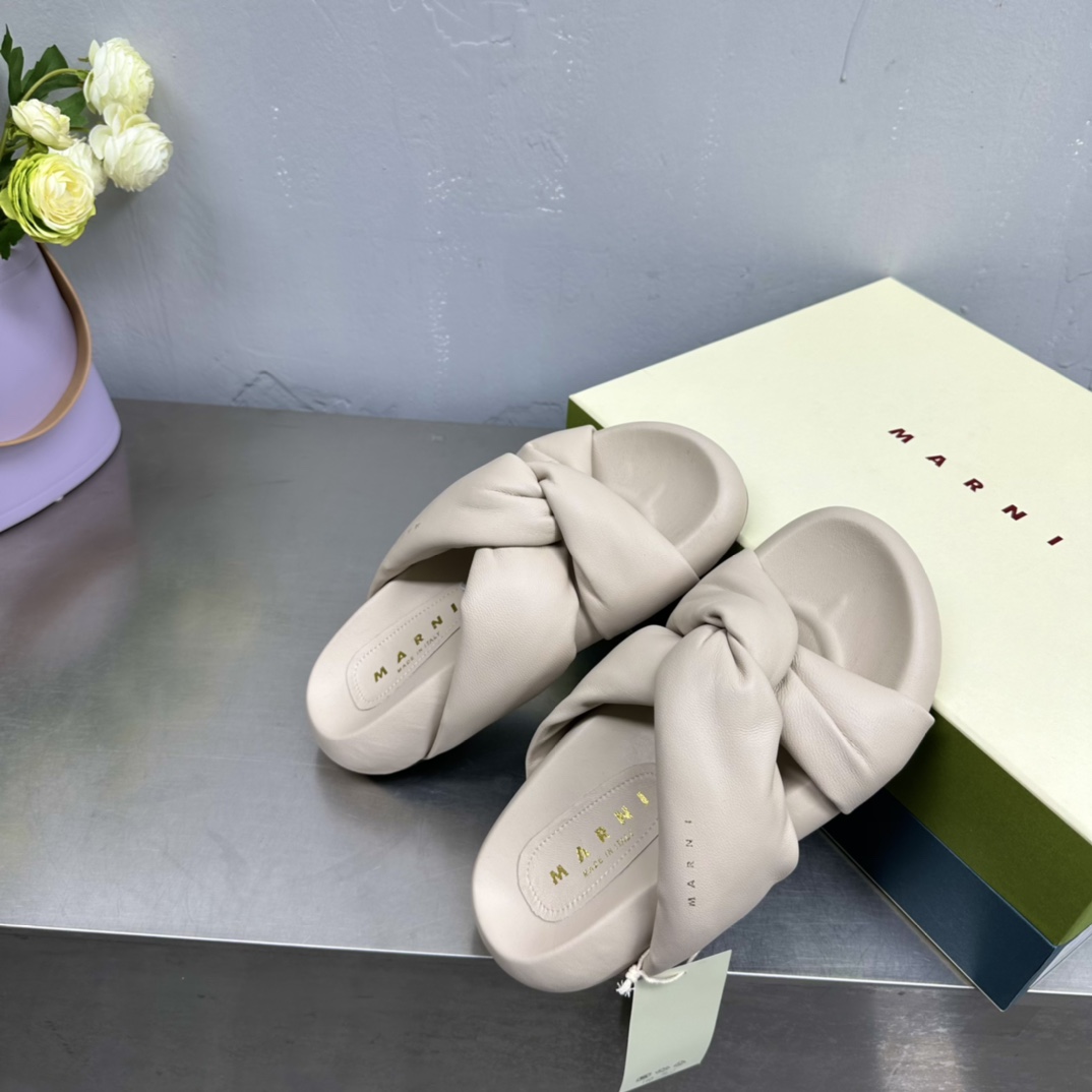 Marni Ivory Twisted Leather Bubble Sandal - DopestKickz