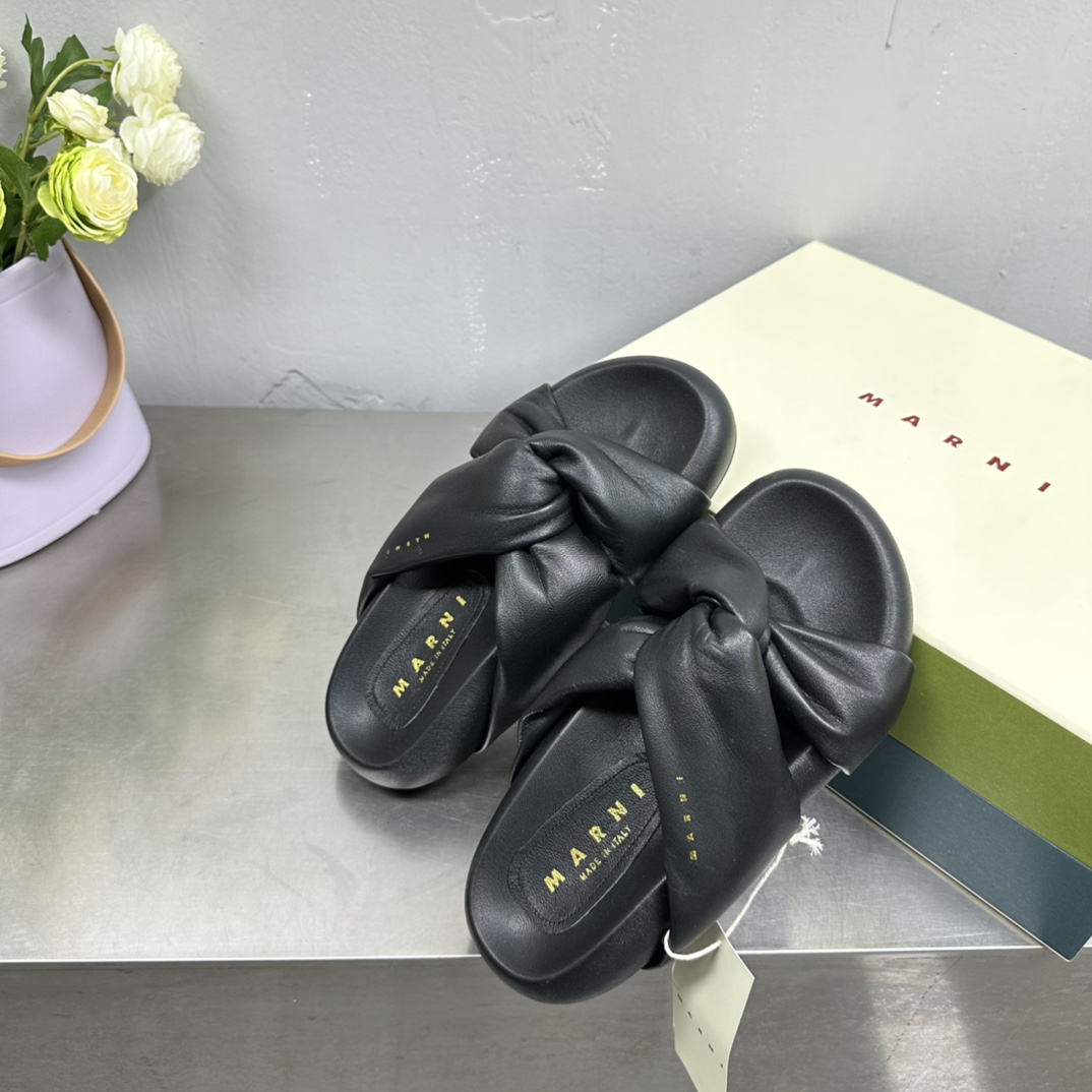 Marni Black Twisted Leather Bubble Sandal - DopestKickz