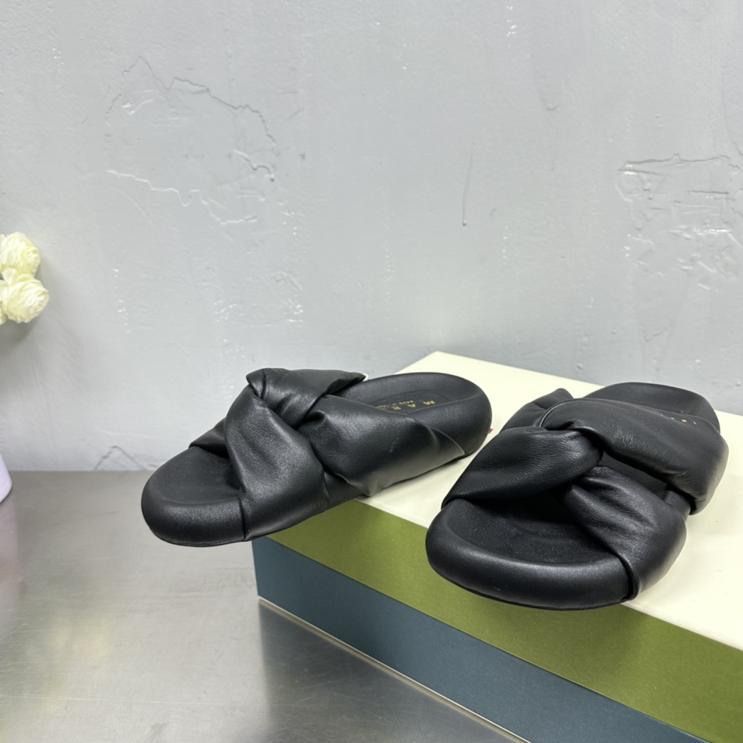 Marni Black Twisted Leather Bubble Sandal - DopestKickz