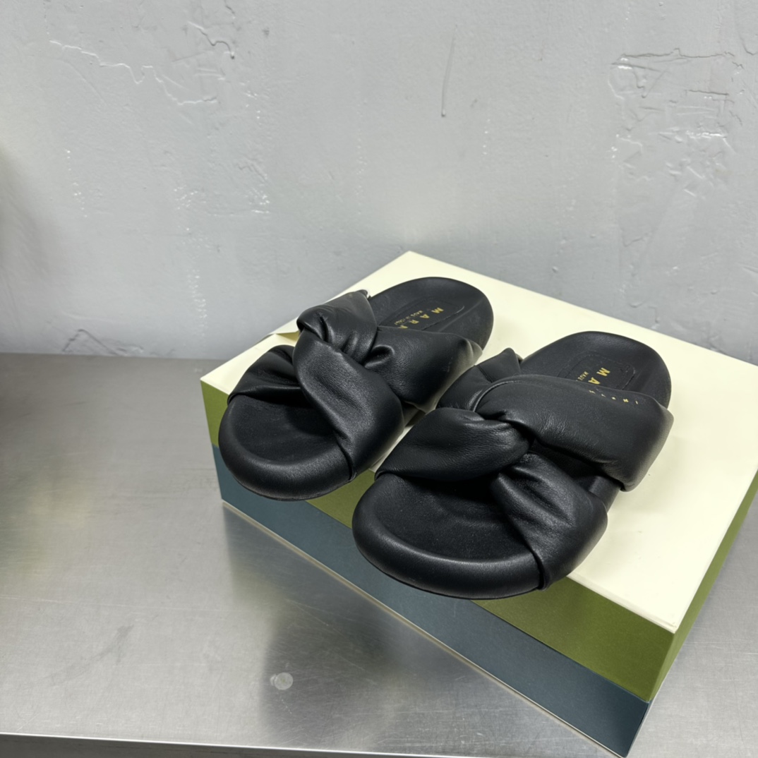 Marni Black Twisted Leather Bubble Sandal - DopestKickz