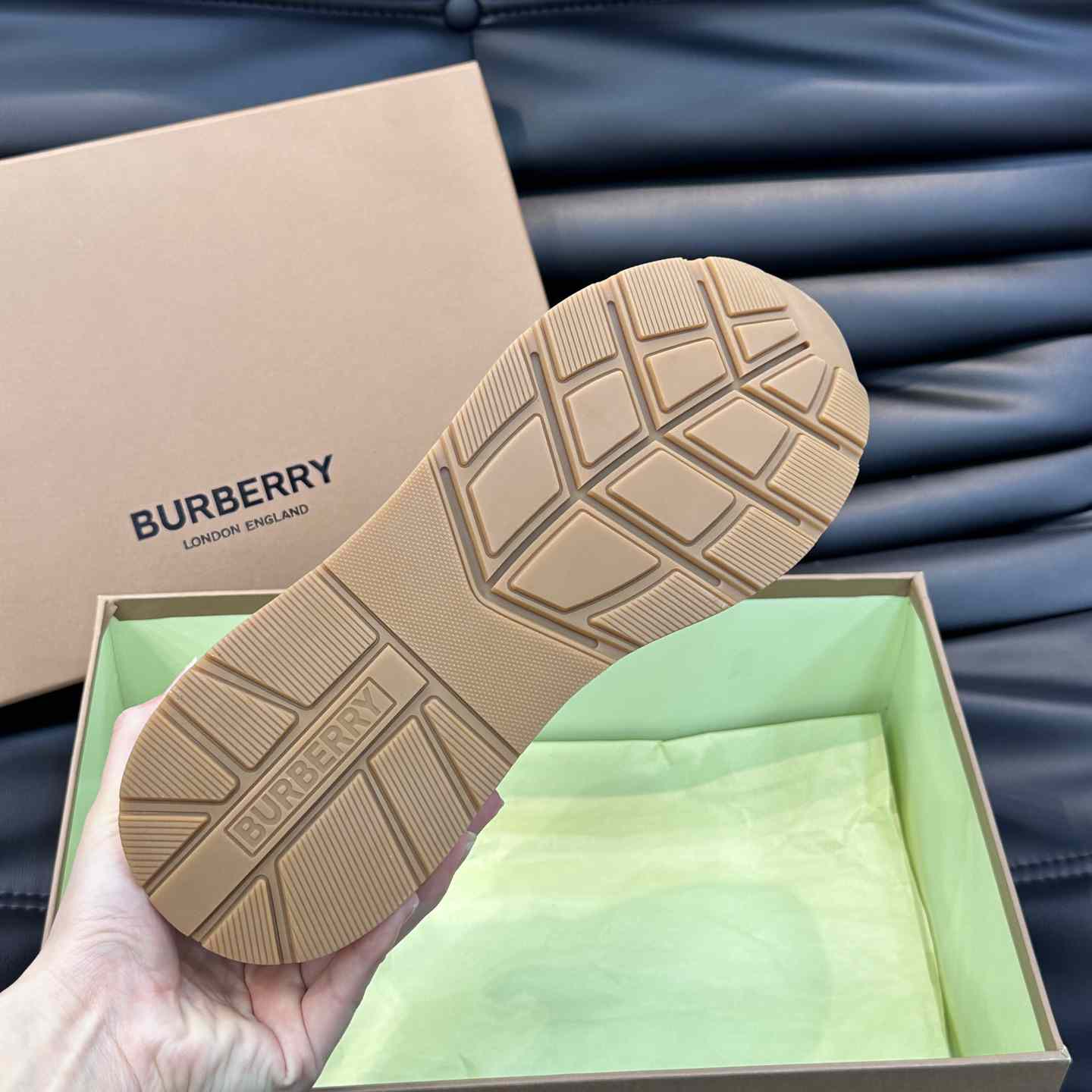 Burberry Beige Leather And Check Print Trainer - DopestKickz