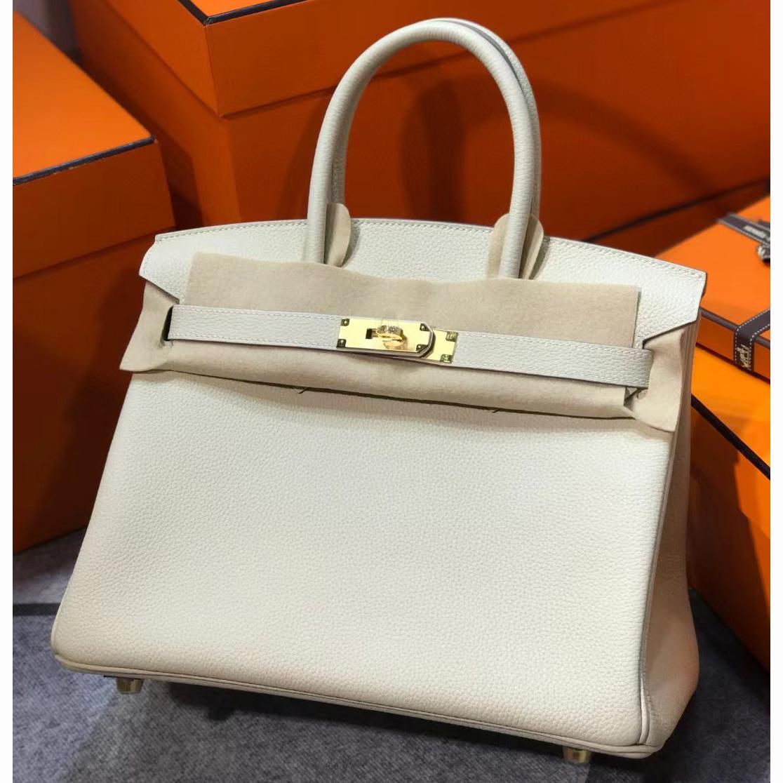 Hermes Birkin 30 Craie Clemence Gold Hardware   (30-22-16cm) - DopestKickz
