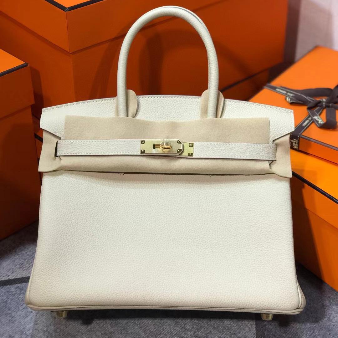 Hermes Birkin 30 Craie Clemence Gold Hardware   (30-22-16cm) - DopestKickz