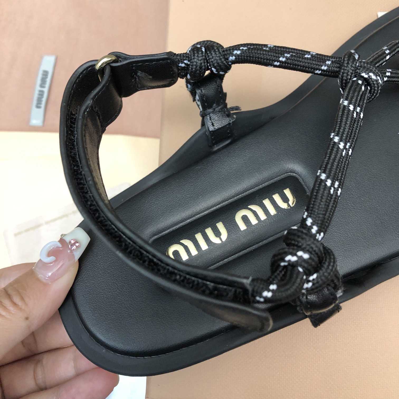 Miu Miu Riviere Cord And Leather Sandals - DopestKickz