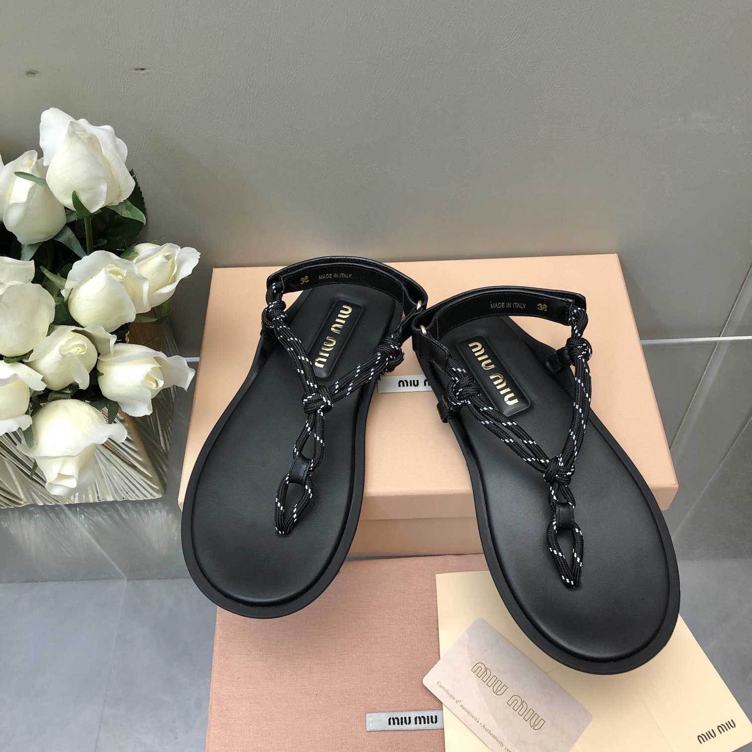 Miu Miu Riviere Cord And Leather Sandals - DopestKickz