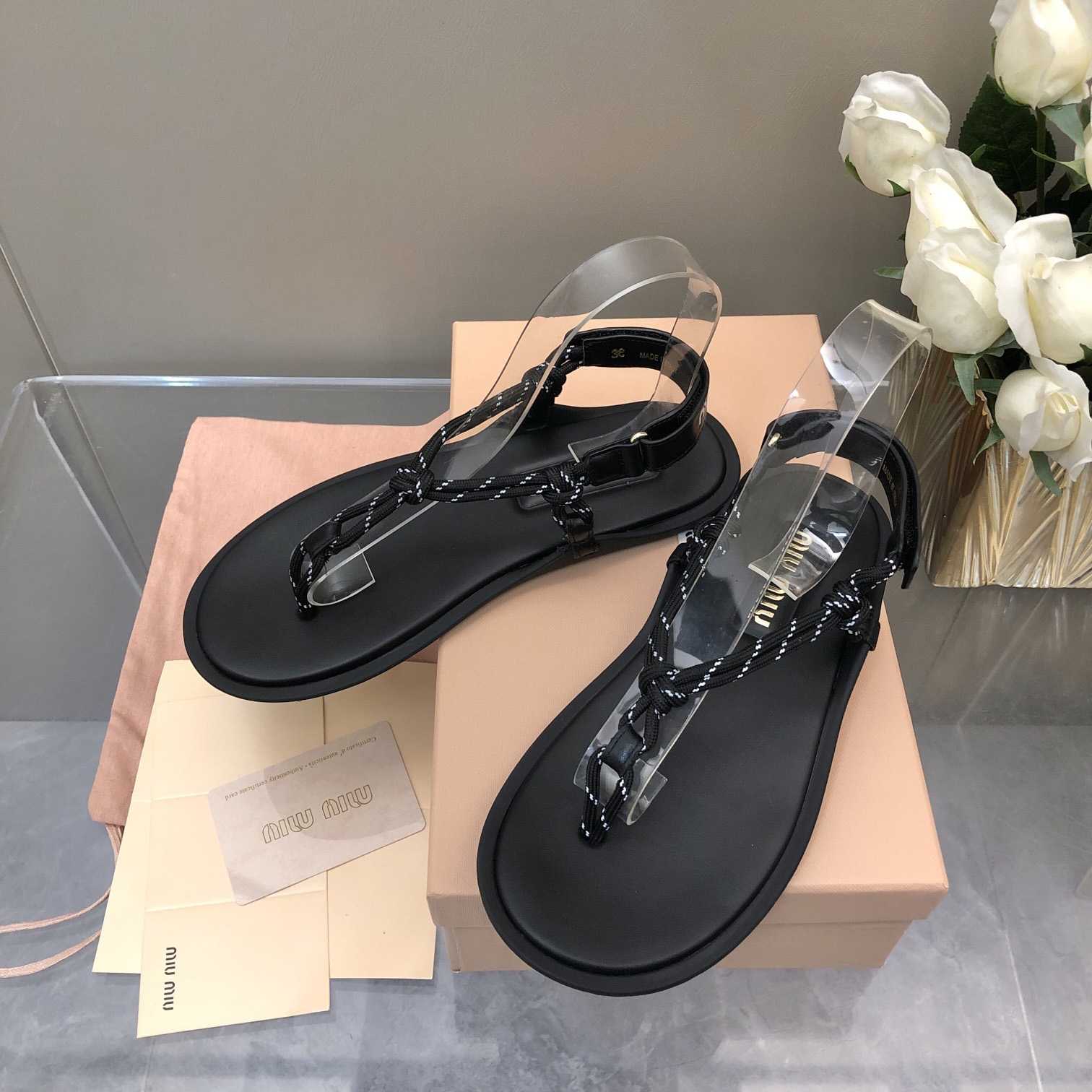 Miu Miu Riviere Cord And Leather Sandals - DopestKickz