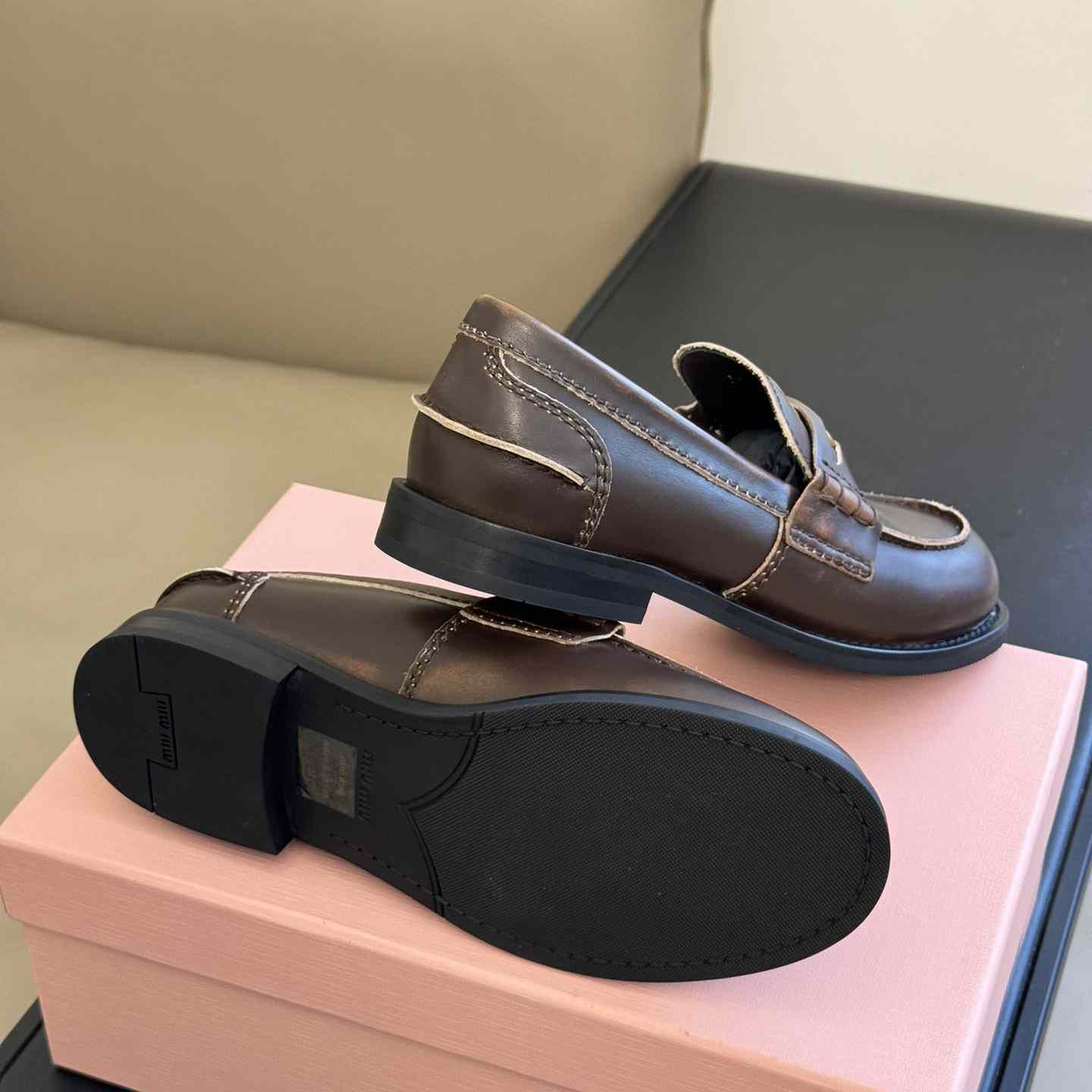 Miu Miu Vintage-effect Leather Penny Loafers - DopestKickz
