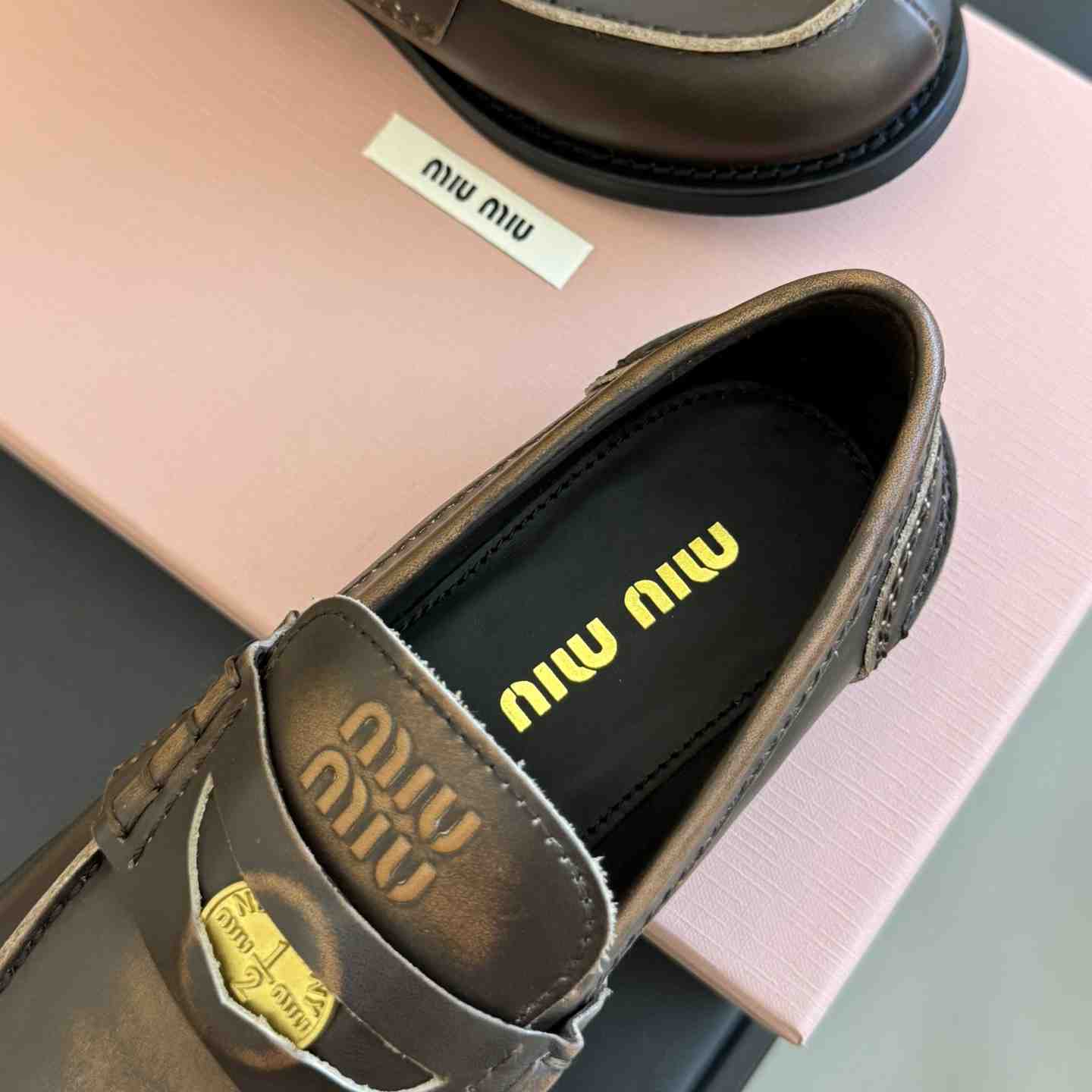 Miu Miu Vintage-effect Leather Penny Loafers - DopestKickz