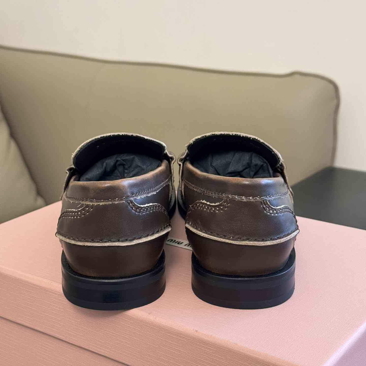 Miu Miu Vintage-effect Leather Penny Loafers - DopestKickz