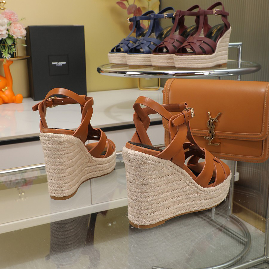 Saint Laurent T-strap Wedge Sandals - DopestKickz