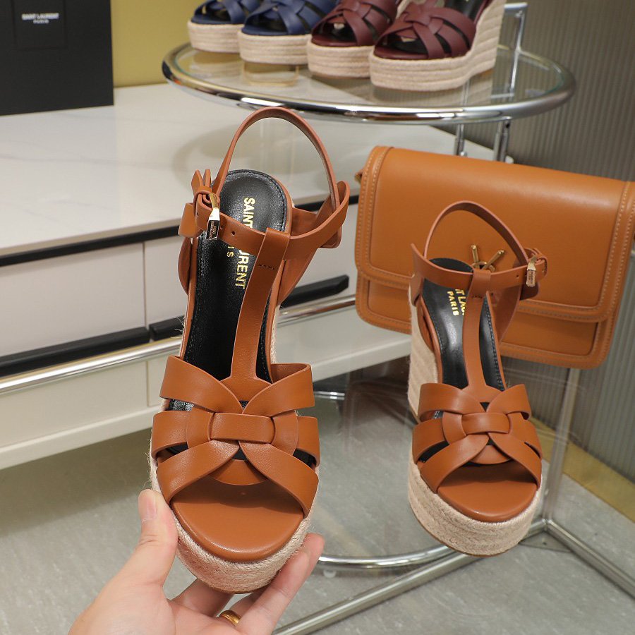 Saint Laurent T-strap Wedge Sandals - DopestKickz