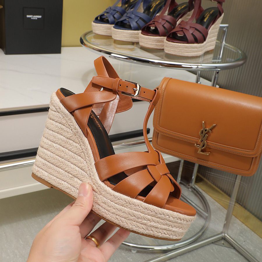 Saint Laurent T-strap Wedge Sandals - DopestKickz