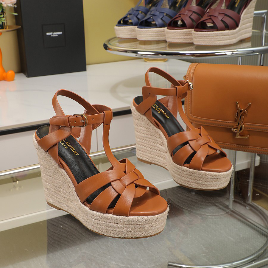 Saint Laurent T-strap Wedge Sandals - DopestKickz