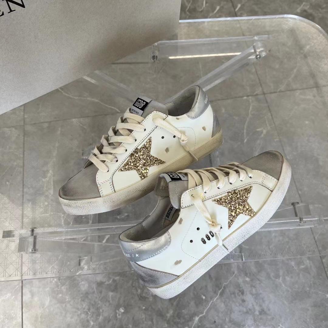 Golden Goose Hi Star White Glitter Gold Sneakers - DopestKickz