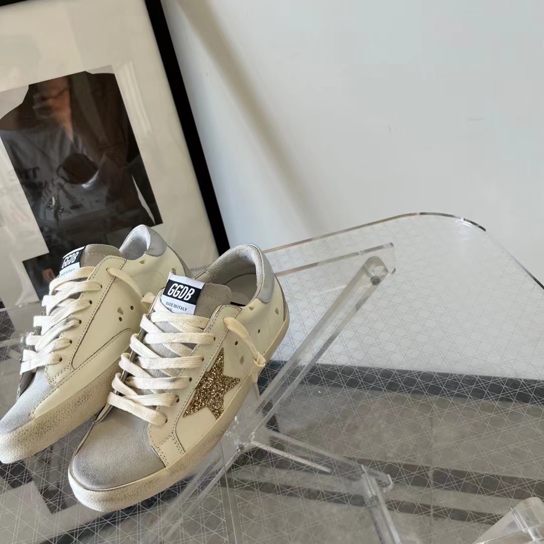 Golden Goose Hi Star White Glitter Gold Sneakers - DopestKickz