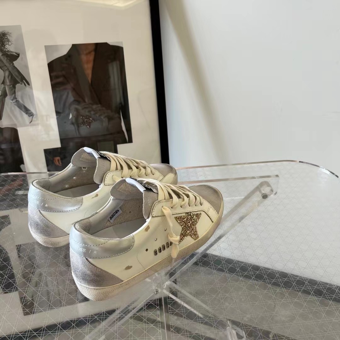 Golden Goose Hi Star White Glitter Gold Sneakers - DopestKickz