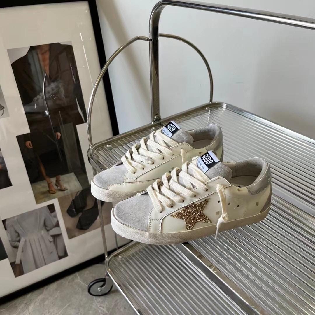 Golden Goose Hi Star White Glitter Gold Sneakers - DopestKickz