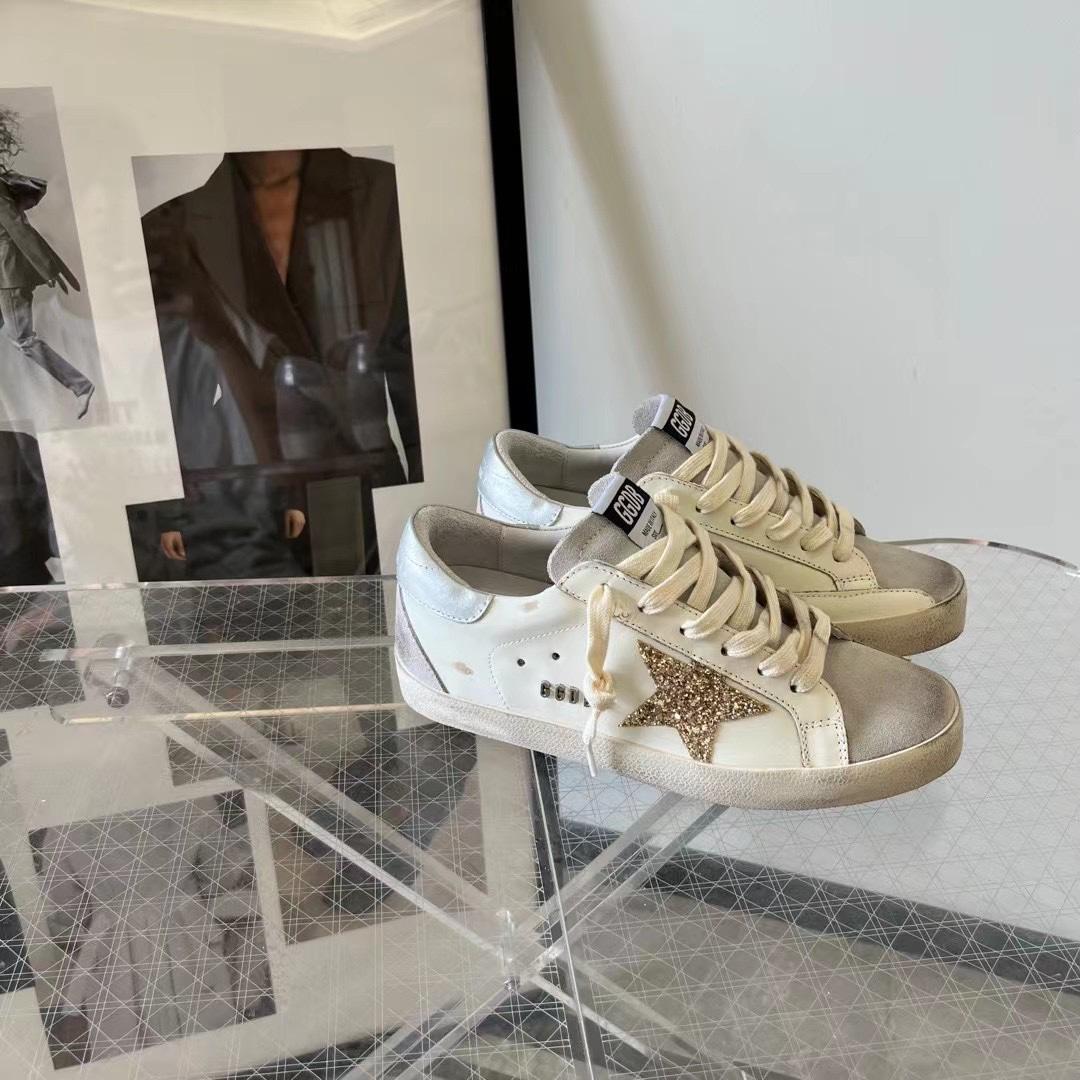 Golden Goose Hi Star White Glitter Gold Sneakers - DopestKickz