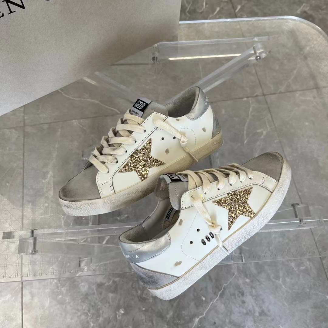 Golden Goose Hi Star White Glitter Gold Sneakers - DopestKickz