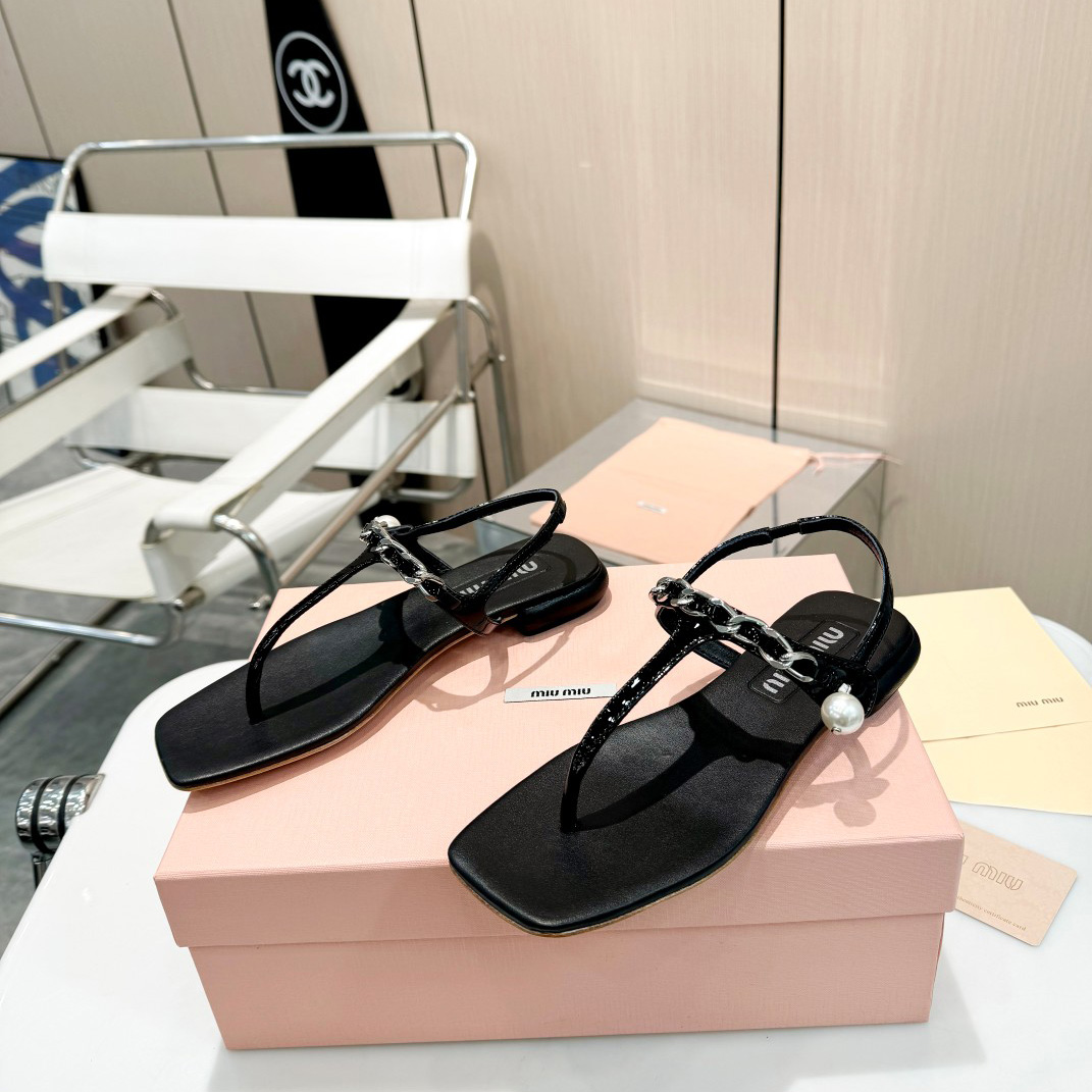 Miu Miu Patent Leather Thong Sandals - DopestKickz