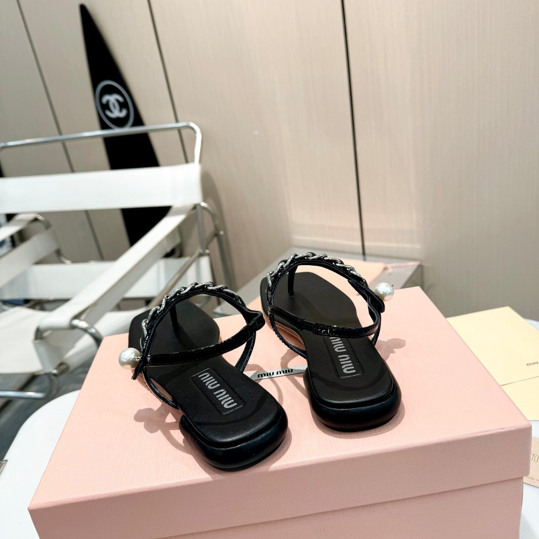 Miu Miu Patent Leather Thong Sandals - DopestKickz