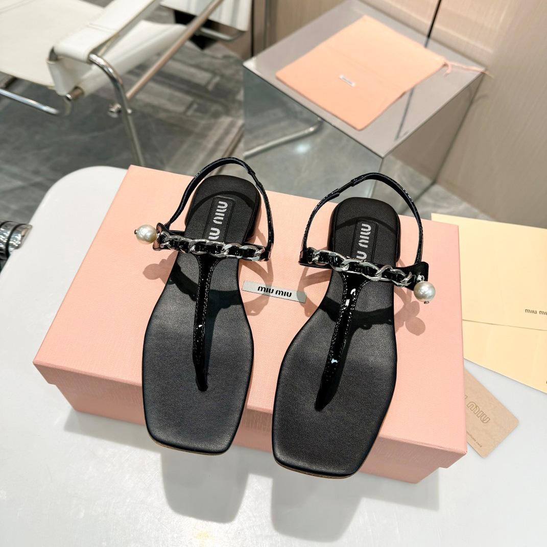 Miu Miu Patent Leather Thong Sandals - DopestKickz