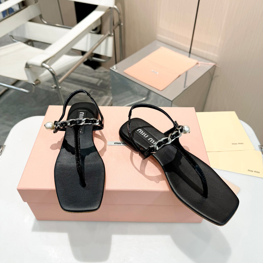 Miu Miu Patent Leather Thong Sandals - DopestKickz