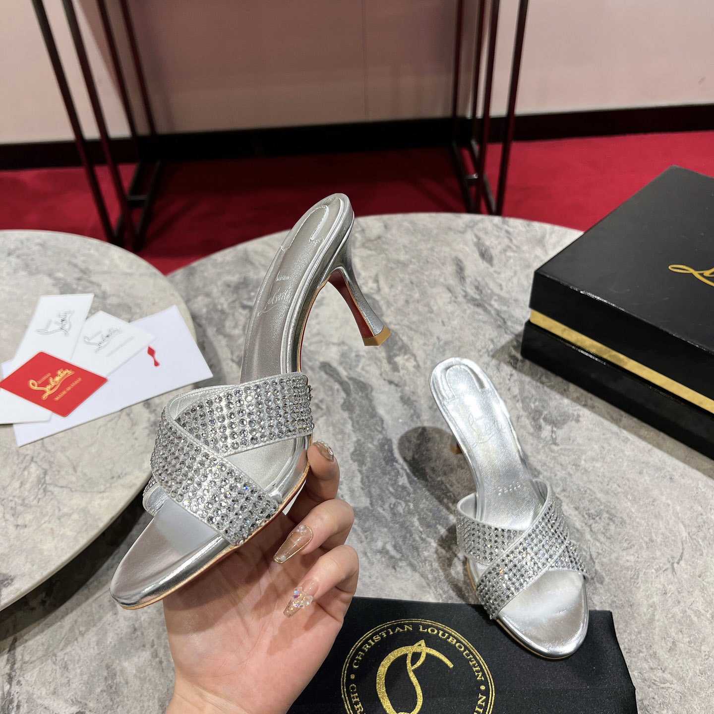 Christian Louboutin Mariza Is Back Strass 85mm Mules Sandals - DopestKickz