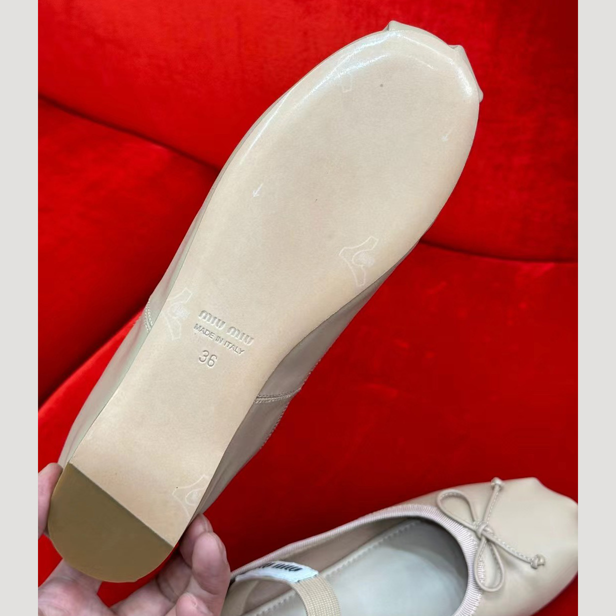 Miu Miu Leather Bow Ballerina Flats - DopestKickz