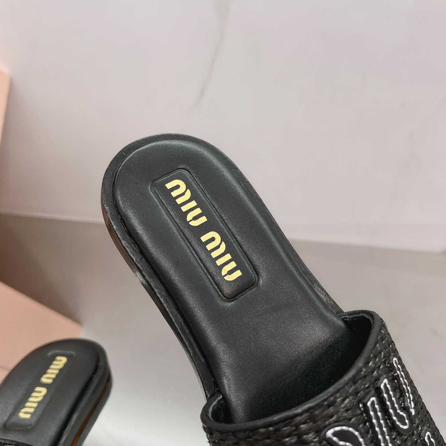 Miu Miu Raffia-effect Woven Fabric Slides - DopestKickz