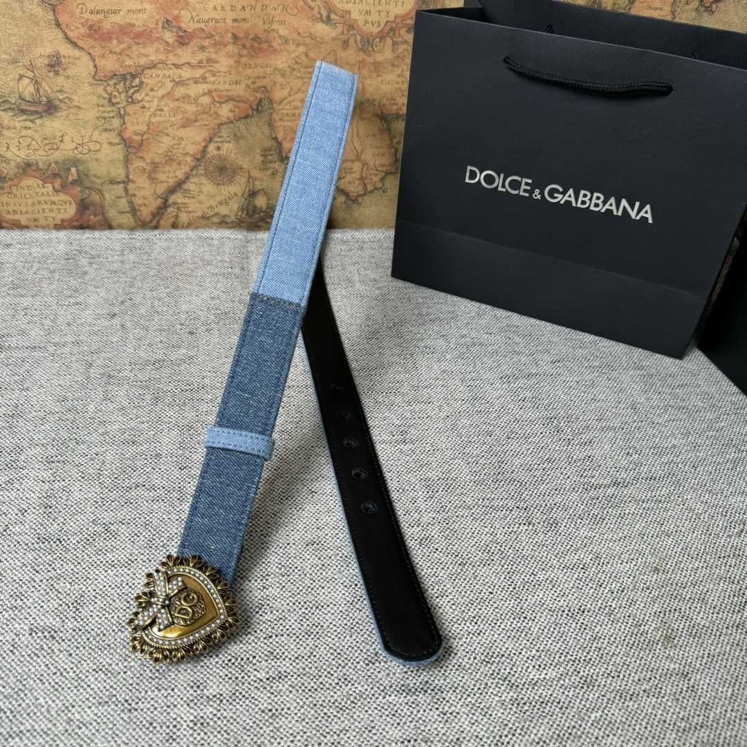 Dolce & Gabbana Devotion Denim Belt - DopestKickz