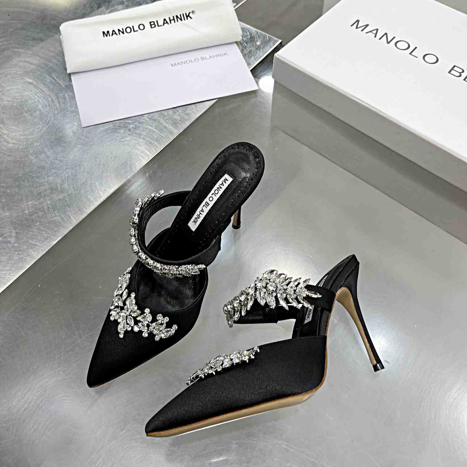 Manolo Blahnik Lurum Crystal-embellished Mules - DopestKickz