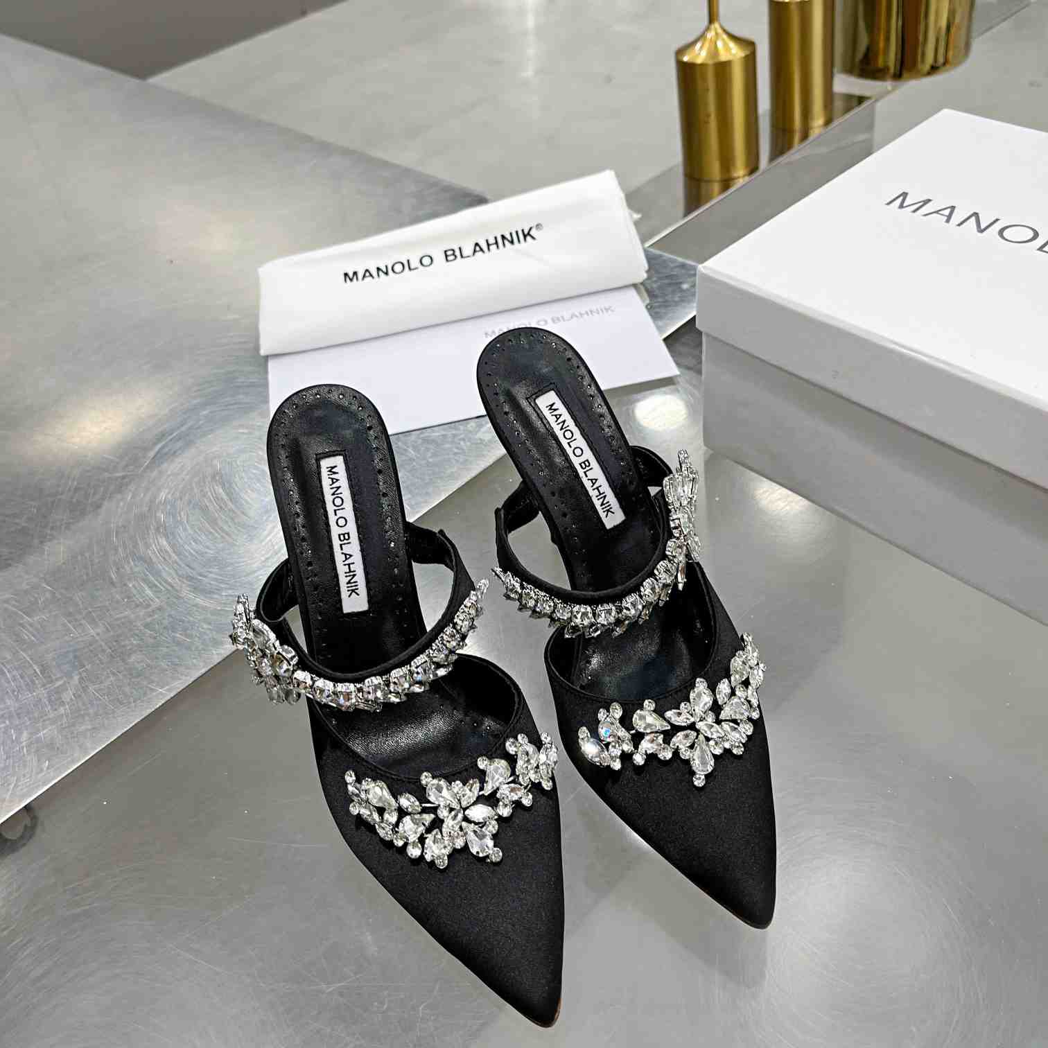 Manolo Blahnik Lurum Crystal-embellished Mules - DopestKickz