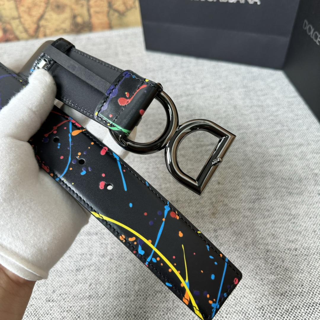 Dolce & Gabbana Paint Splatter Logo Buckle Leather Belt - DopestKickz