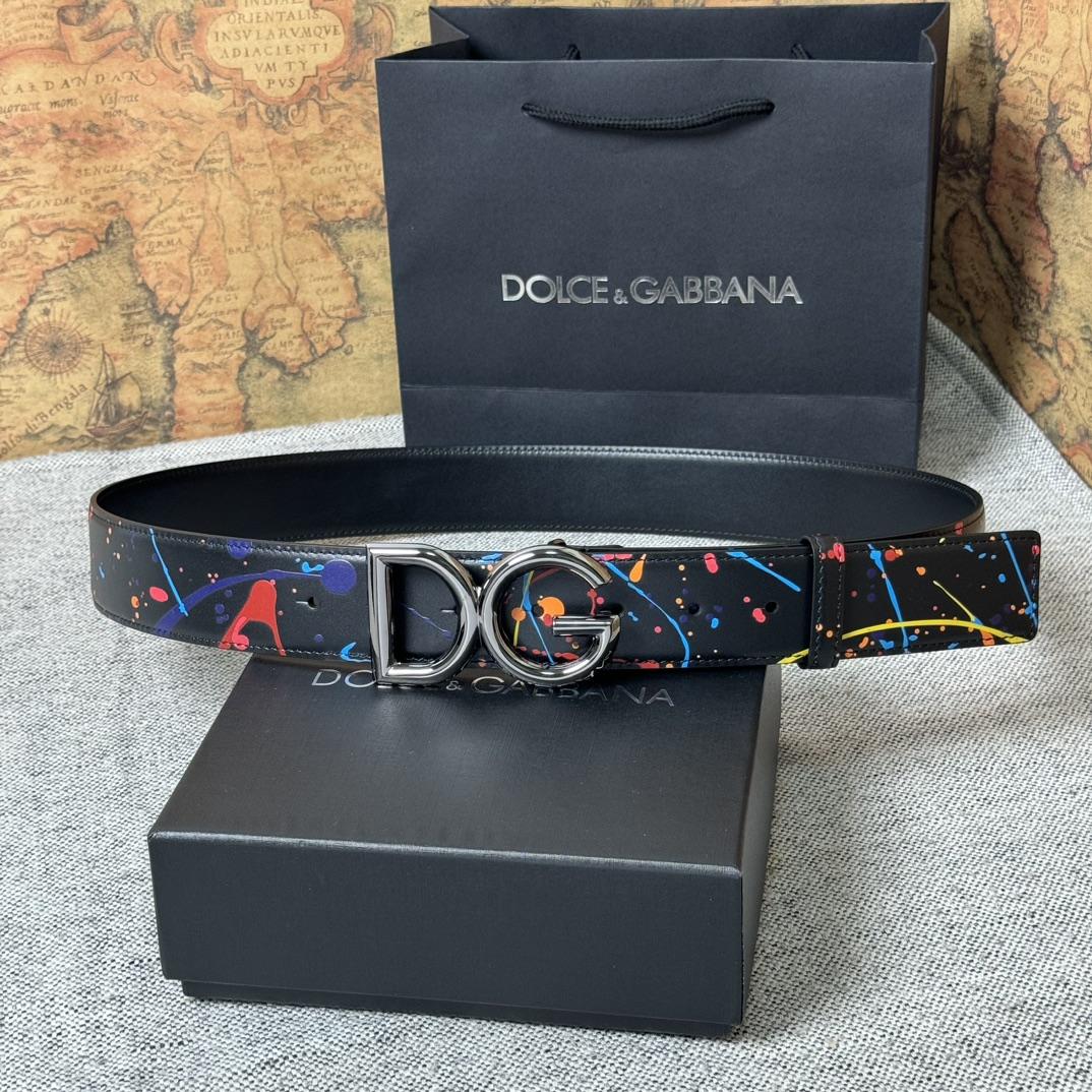 Dolce & Gabbana Paint Splatter Logo Buckle Leather Belt - DopestKickz