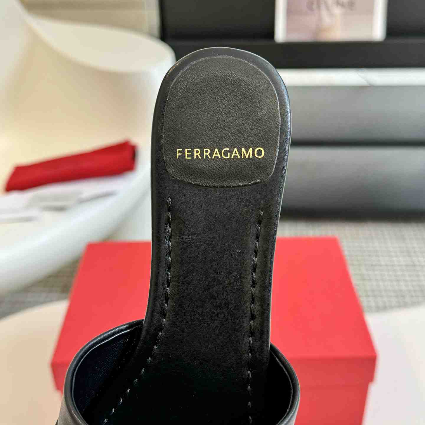 Ferragamo Women's Black Flat Slide With Gancini Ornament - DopestKickz