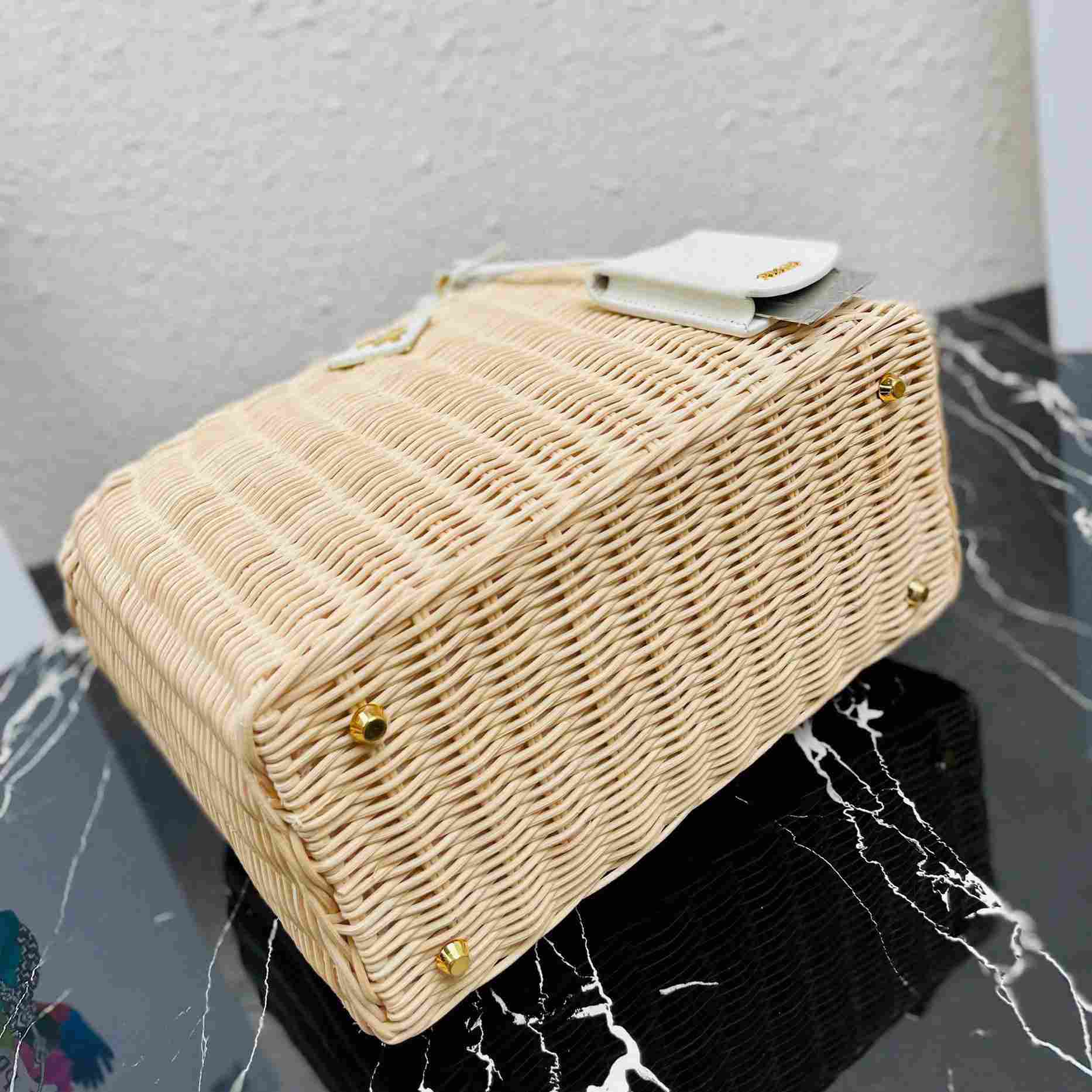 Prada Medium Wicker And Linen Blend Tote Bag (26-18-11.5cm) - DopestKickz