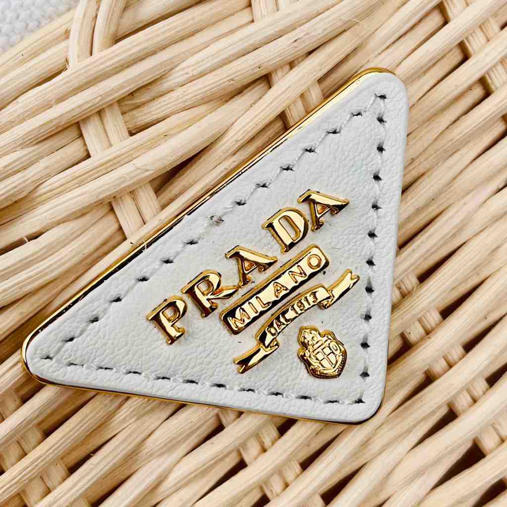 Prada Medium Wicker And Linen Blend Tote Bag (26-18-11.5cm) - DopestKickz