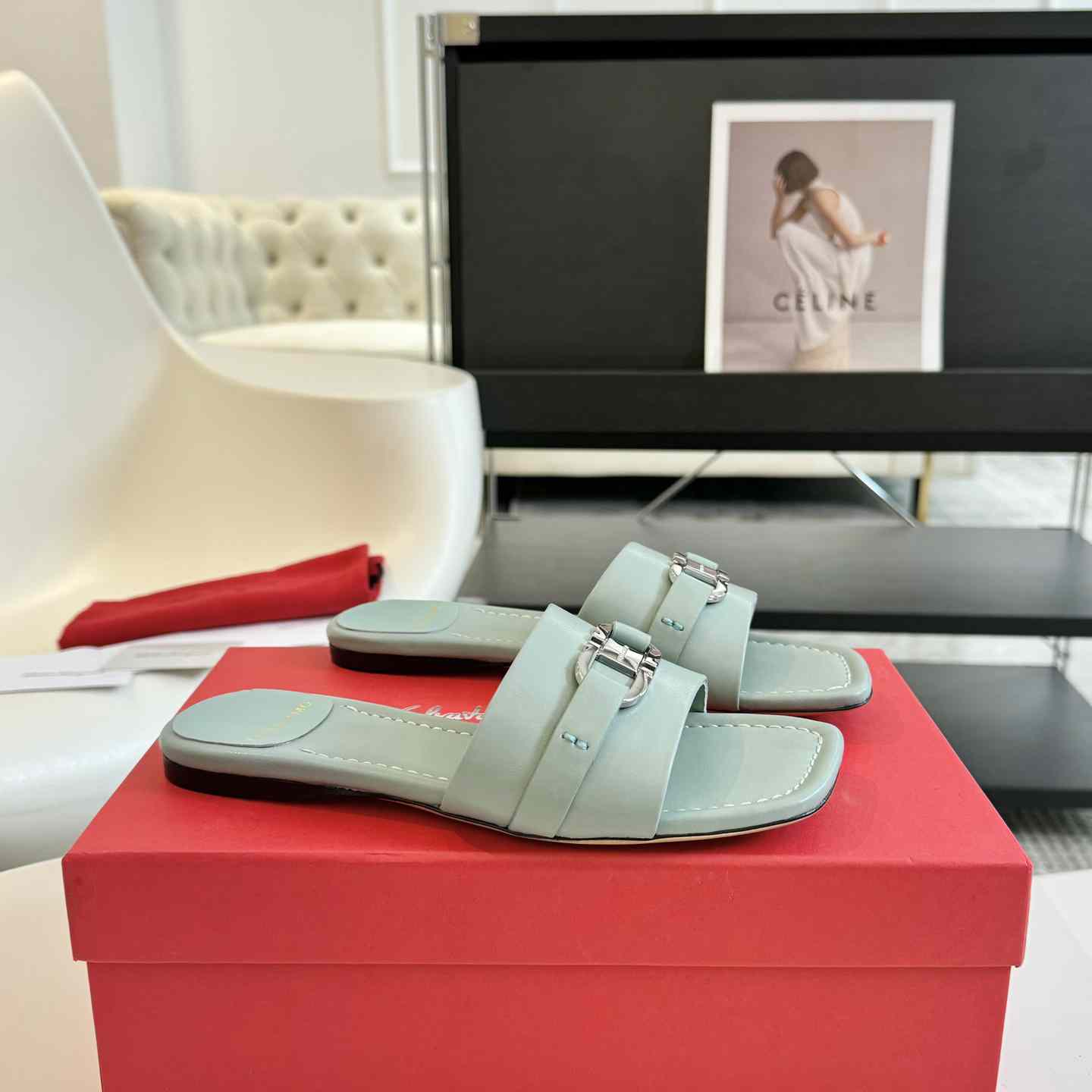 Ferragamo Women's Flat Slide With Gancini Ornament - DopestKickz